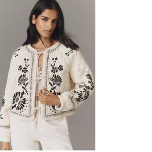anthropologie MABLE Embroidered Tie-Front Quilted Jacket XL new with tag